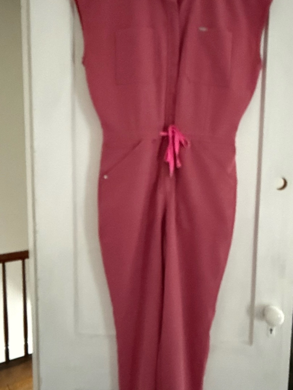 Figs Rose Pink Medical Jumpsuit with Drawstring Waist